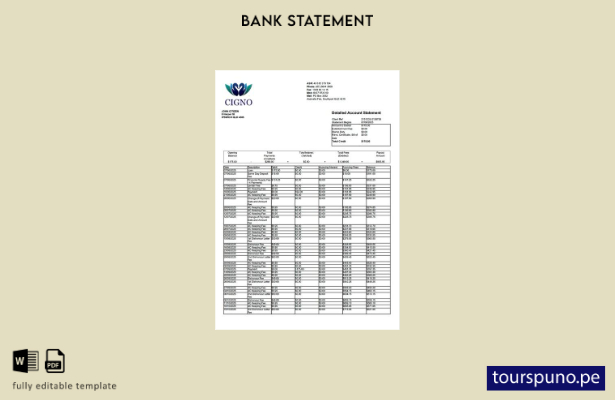 listo para imprimir plantilla de extracto bancario de cuenta Cigno de Australia